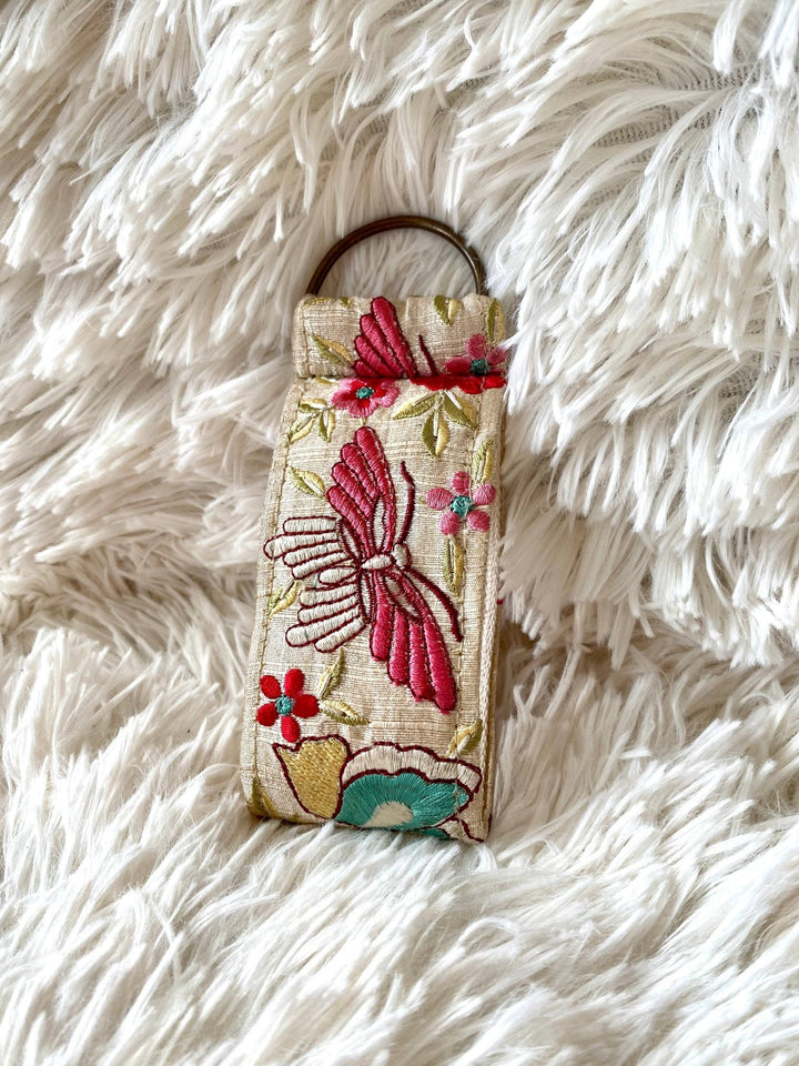 KeychainButterfly in Creme~ floral fabric keychain spring gift