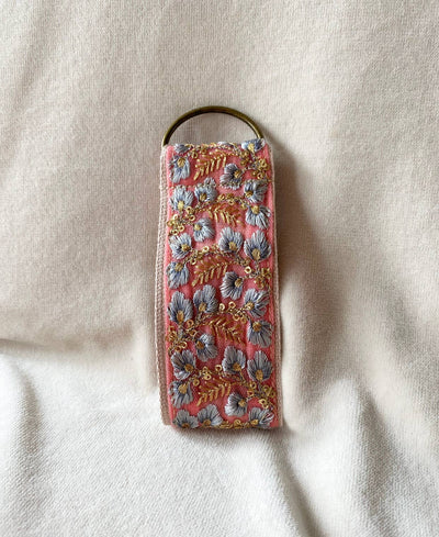 KeychainsDitsy Floral in Blue/Pink Fabric Keychain