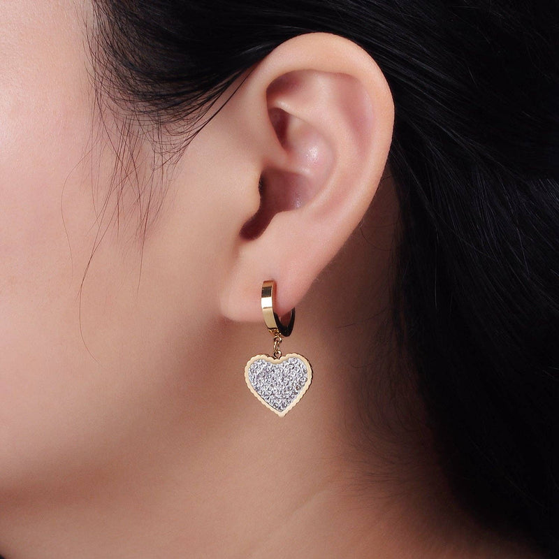 JewelryPaved Heart Drop Huggie Earrings