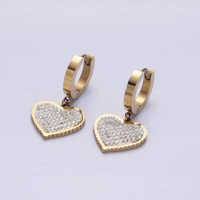 JewelryPaved Heart Drop Huggie Earrings