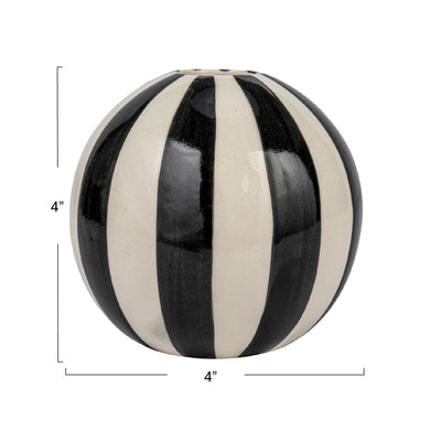 vaseStoneware Ball Vase w/ Stripes, Black & White
