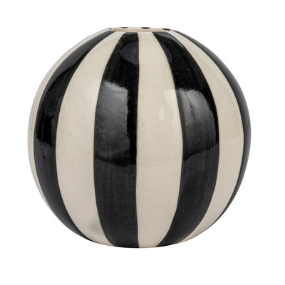 vaseStoneware Ball Vase w/ Stripes, Black & White