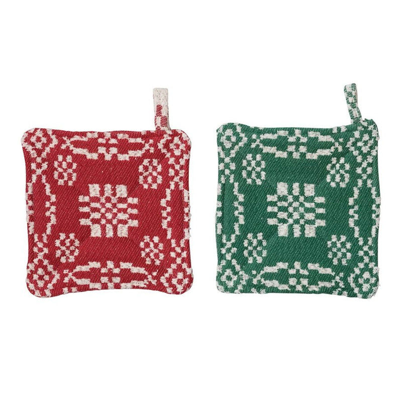The Holiday Shop8" Square Woven Cotton Pot Holder with Pattern