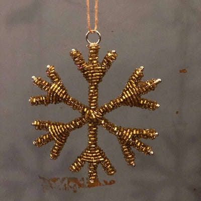 Holiday OrnamentsAntique Gold Glass Beaded Snowflake