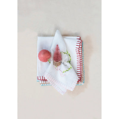 The Holiday ShopCotton Napkins with Holiday Word, Wreath and Blanket Stitch
