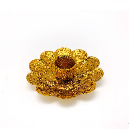 Christmas Candle HolderKerzenhalter Flower Glitter gold