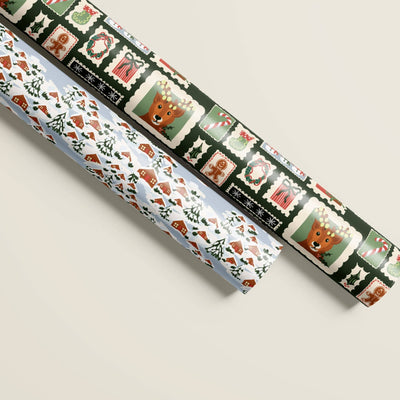 Gift Wrap RollNorth Pole Post and Cozy Alpine Village Double Sided Gift Wrap | Set of Three Sheets