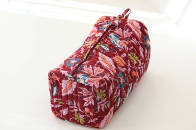 PouchesRed Pink Floral Handmade Pouch