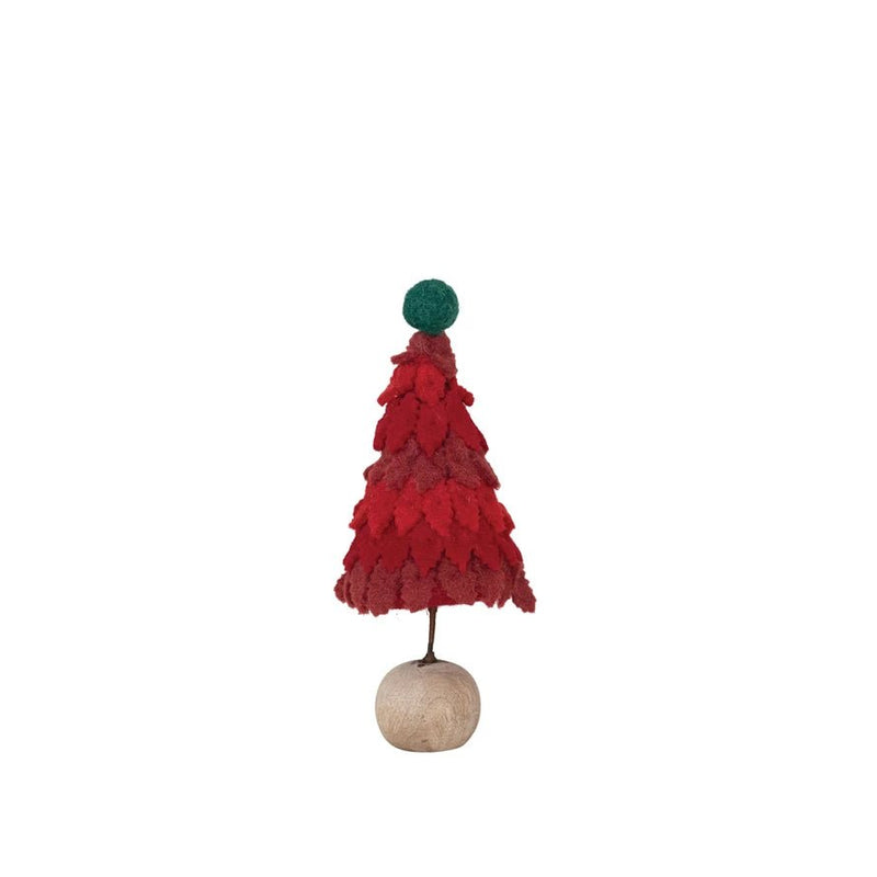 The Holiday ShopRound Wool Felt Tree with Wood Ball Base and Pom Pom