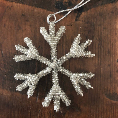Holiday OrnamentsSilver Glass Beaded Medium Snowflake Decoration
