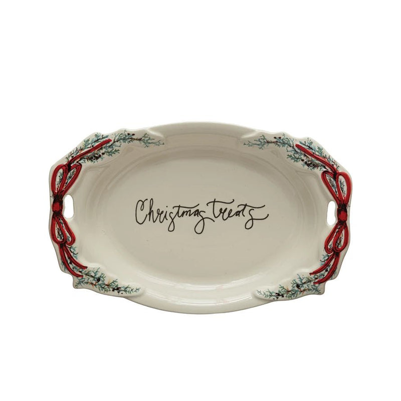 Stoneware Platter with Handles "Christmas Treats"