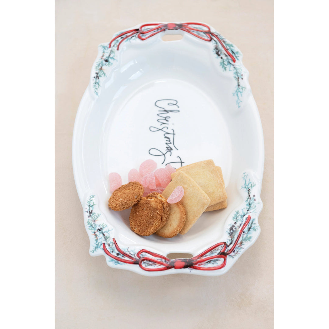 Stoneware Platter with Handles "Christmas Treats"