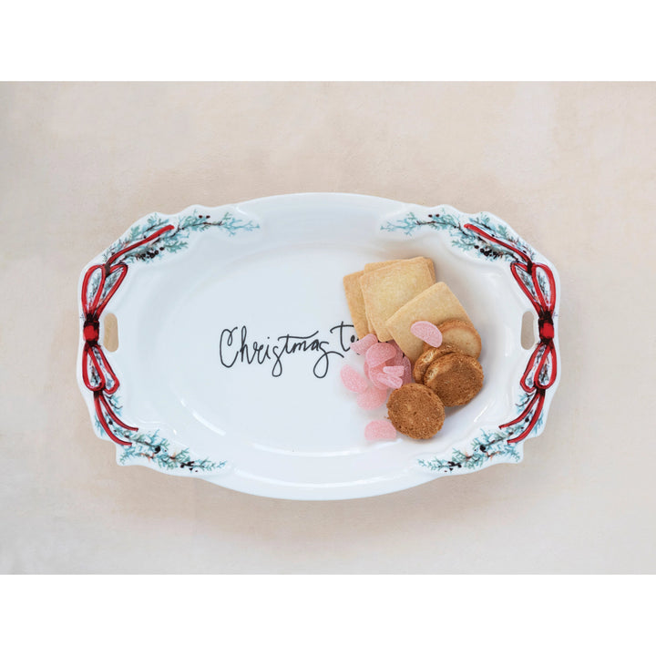 Stoneware Platter with Handles "Christmas Treats"