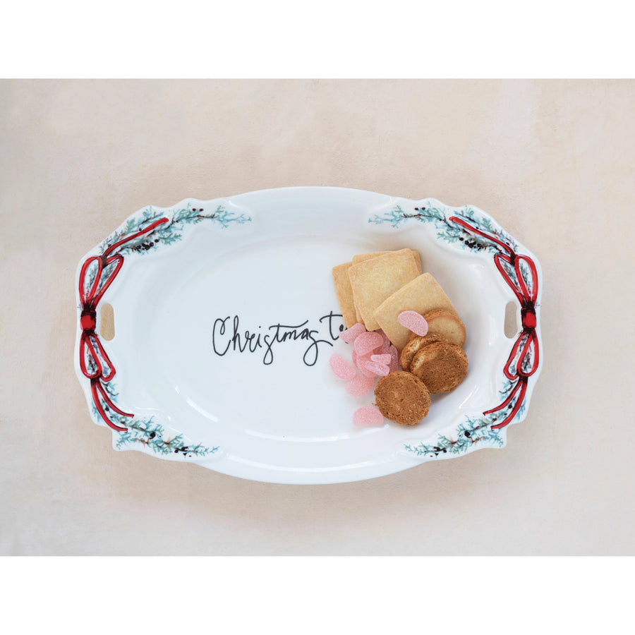 Stoneware Platter with Handles "Christmas Treats"